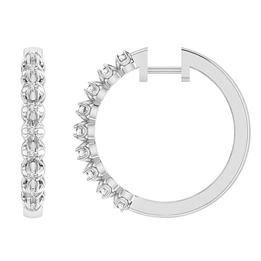 LADIES HOOP EARRINGS 0.25CT ROUND DIAMOND 14K WHITE GOLD