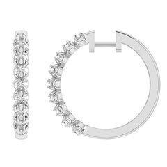 LADIES HOOP EARRINGS 0.25CT ROUND DIAMOND 14K WHITE GOLD