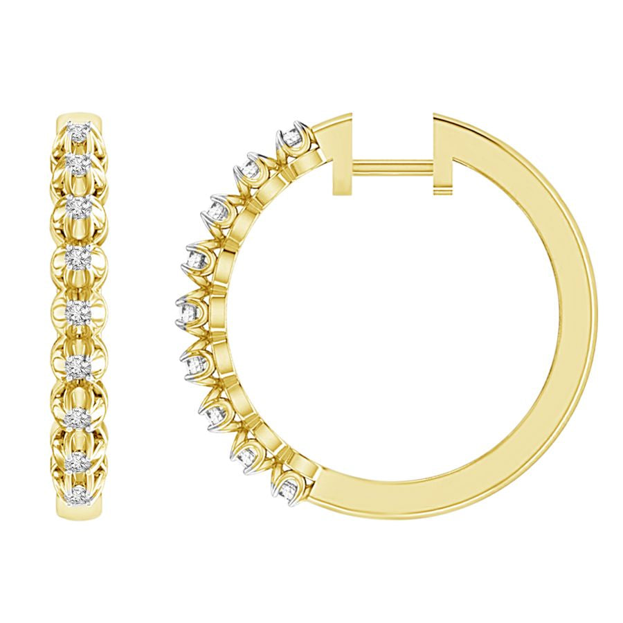 LADIES HOOP EARRINGS 0.25CT ROUND DIAMOND 14K YELLOW GOLD