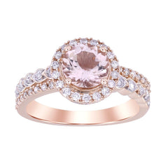 LADIES RING 1.70CT ROUND DIAMOND 14K ROSE GOLD  (PEACH MORGANITE 1.20)