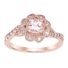 LADIES RING 1/5 CT ROUND/ROUND/PEACH MORGANITE DIAMOND 10K ROSE GOLD(CENTER-1/2)