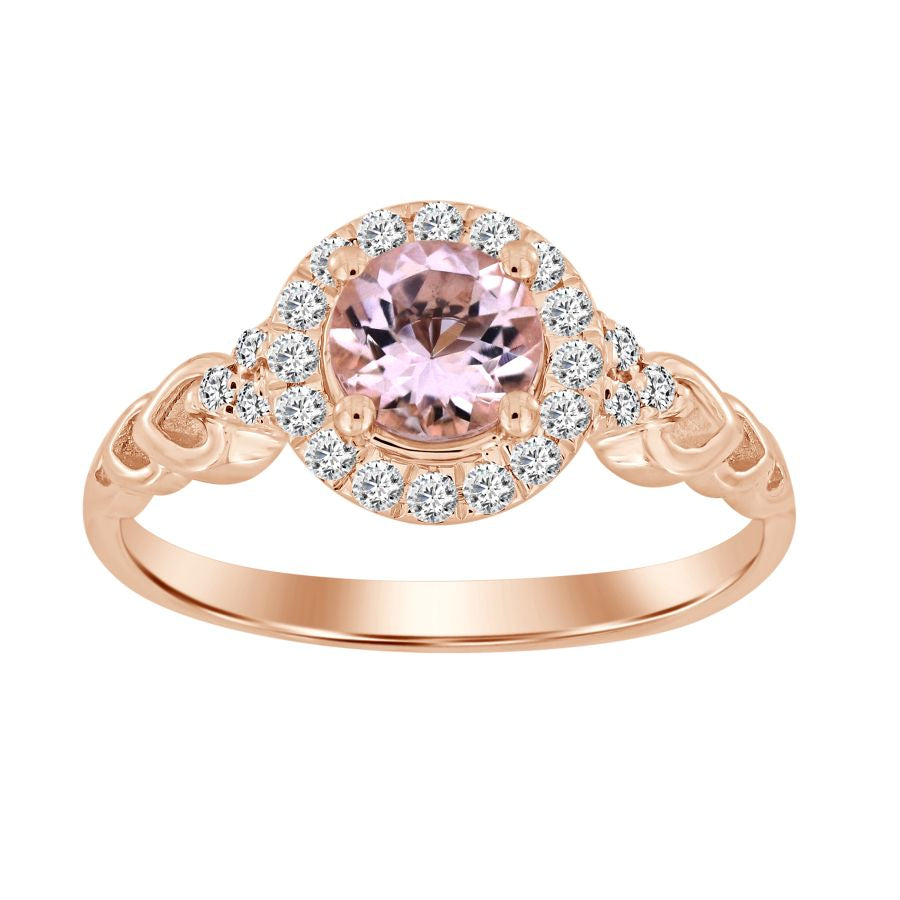 LADIES RING 1/5 CT ROUND/ROUND PEACH MORGANITE DIAMOND 10K ROSE GOLD (CENTER-1/2 CT)