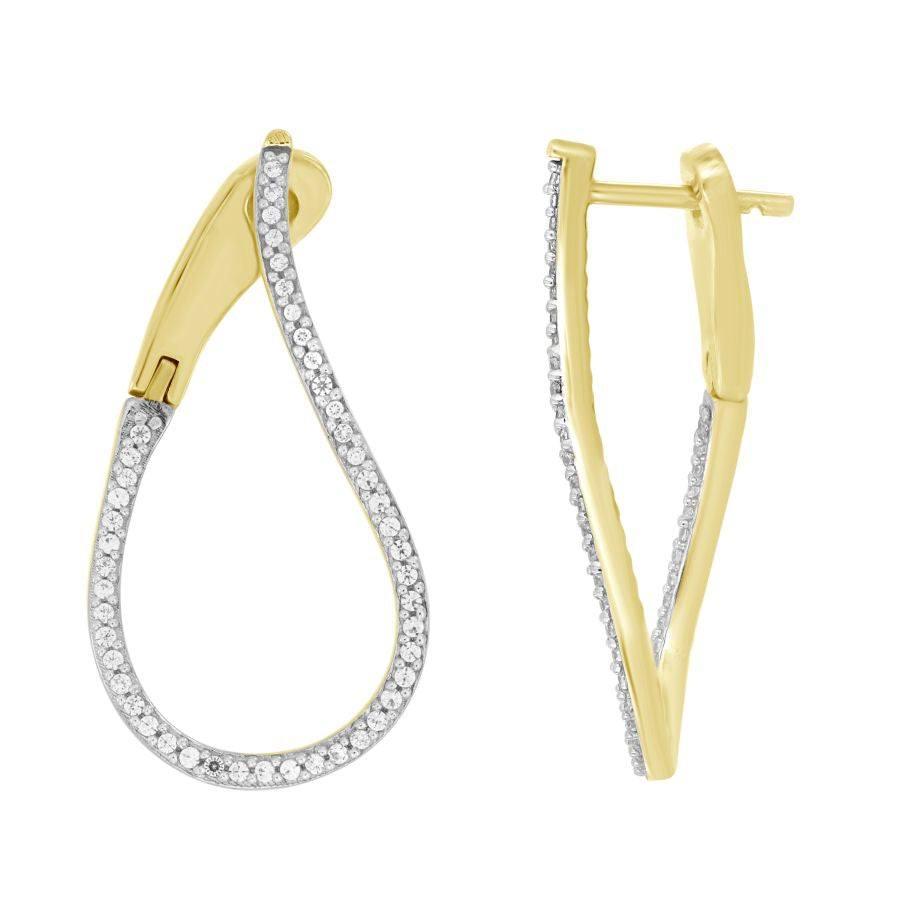 LADIES HOOP EARRINGS 0.25CT ROUND DIAMOND 14K YELLOW GOLD