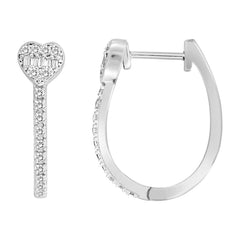 LADIES HOOP EARRINGS 0.25CT ROUND/BAGUETTE DIAMOND 14K WHITE GOLD