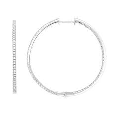 LADIES HOOP EARRINGS 1.00CT ROUND DIAMOND 14K WHITE GOLD