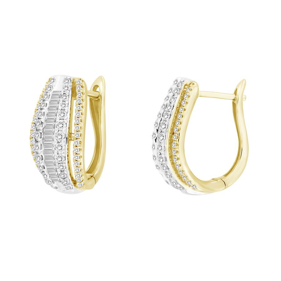 LADIES HOOP EARRINGS 1.00CT ROUND/BAGUETTE DIAMOND 14K WHITE GOLD