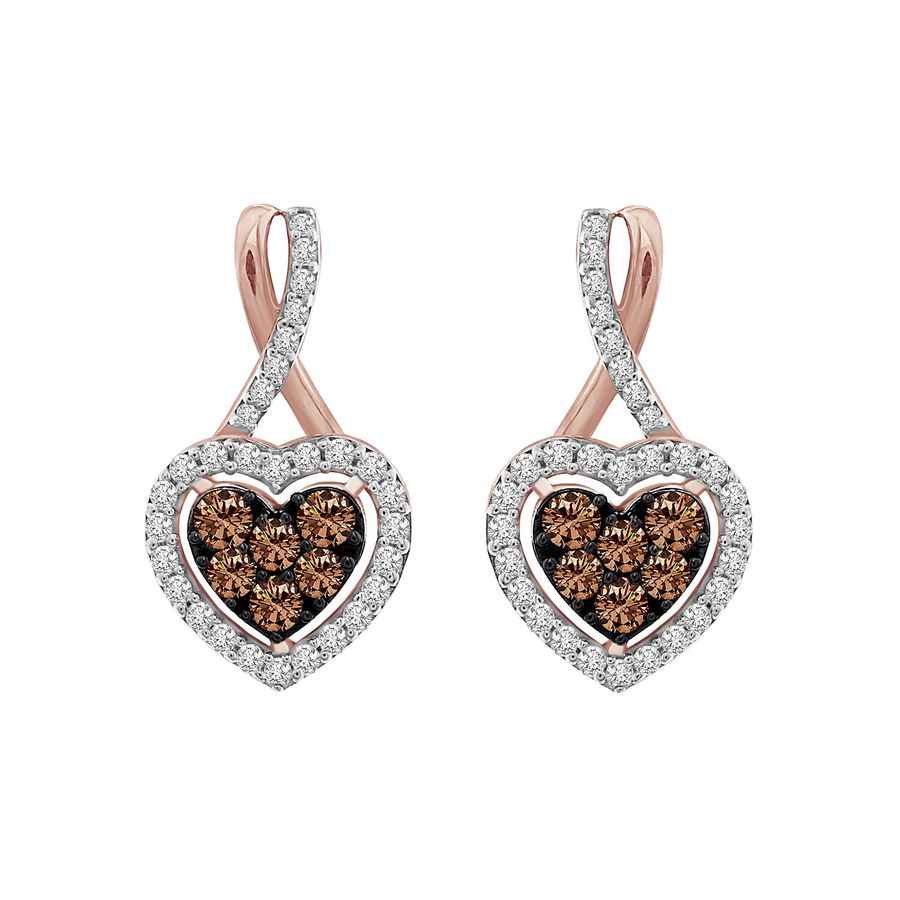 LADIES EARRINGS 0.75CT ROUND DARK BROWN DIAMOND 14K ROSE GOLD (SI QUALITY)