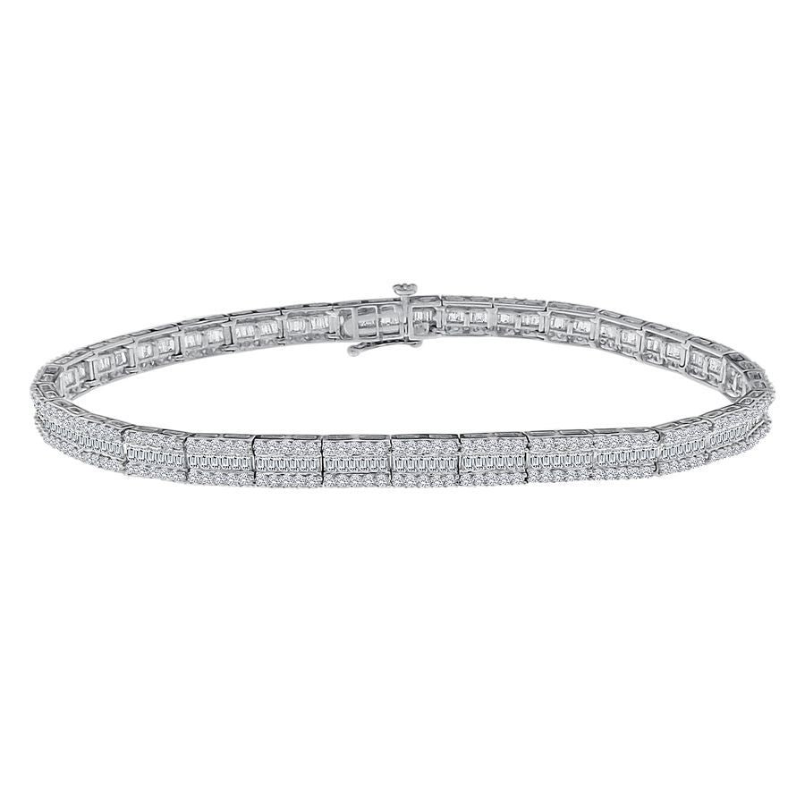 LADIES BRACELET 3.00CT ROUND/BAGUETTE DIAMOND 14K WHITE GOLD (SI QUALITY)