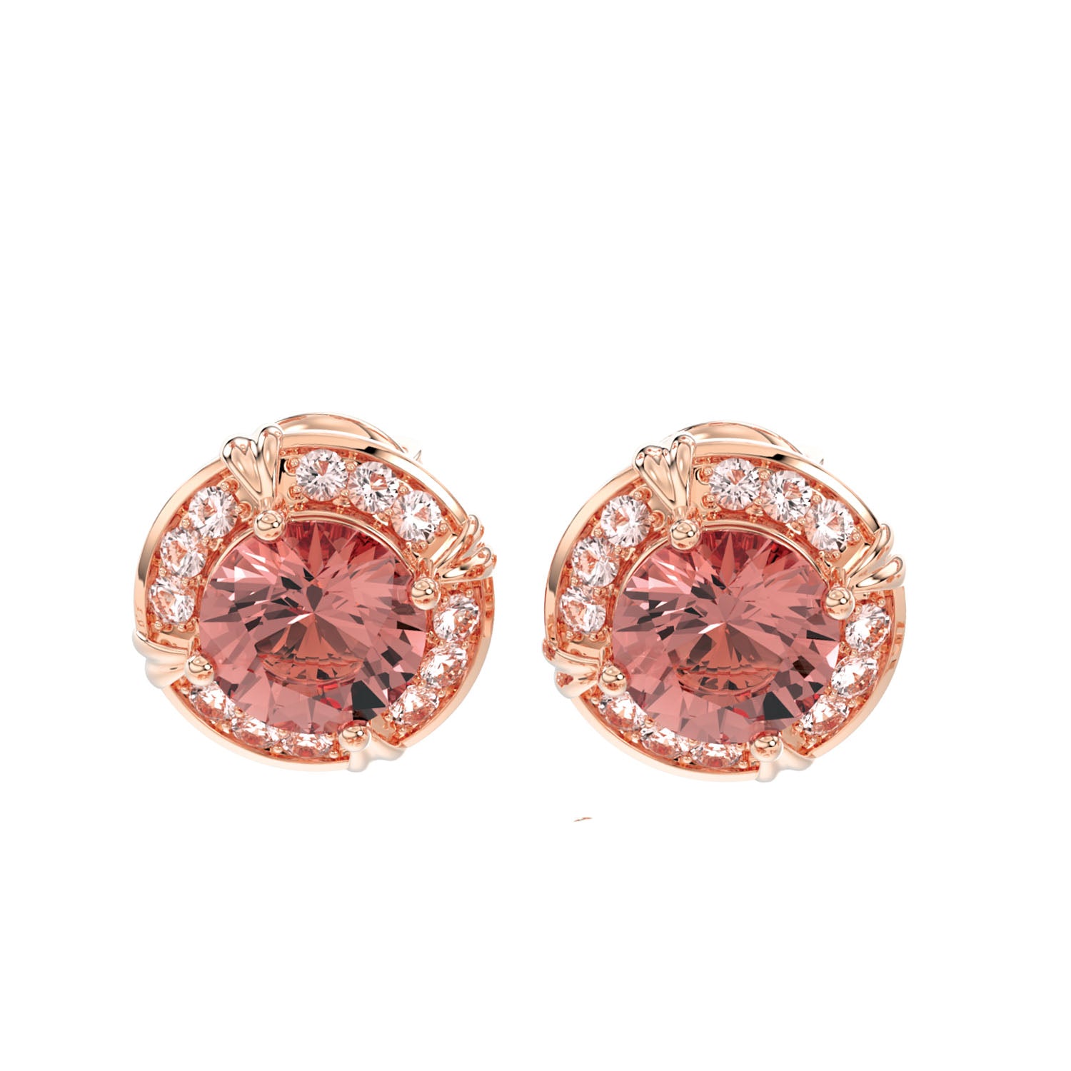 LADIES EARRING 1.25CT ROUND DIAMOND 14K ROSE GOLD  (PEACH MORGANITE 0.88)