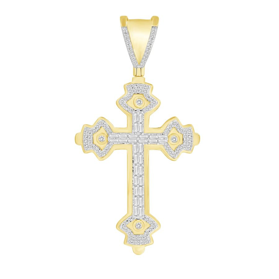 MEN'S CROSS 0.50CT ROUND/BAGUETTE DIAMOND 10K YELLOW GOLD