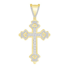 MEN'S CROSS 0.50CT ROUND/BAGUETTE DIAMOND 10K YELLOW GOLD