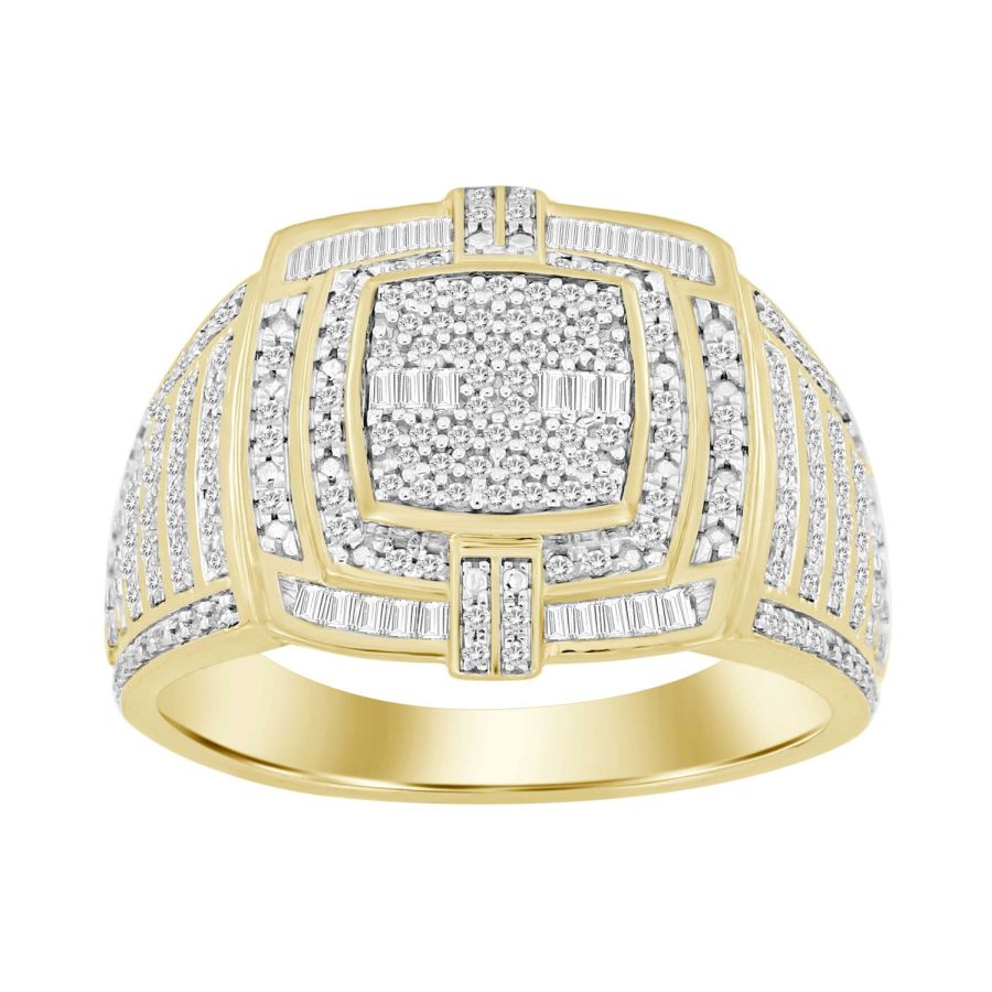 MEN'S RING 0.50CT ROUND/BAGUETTE DIAMOND 10K YELLOW GOLD