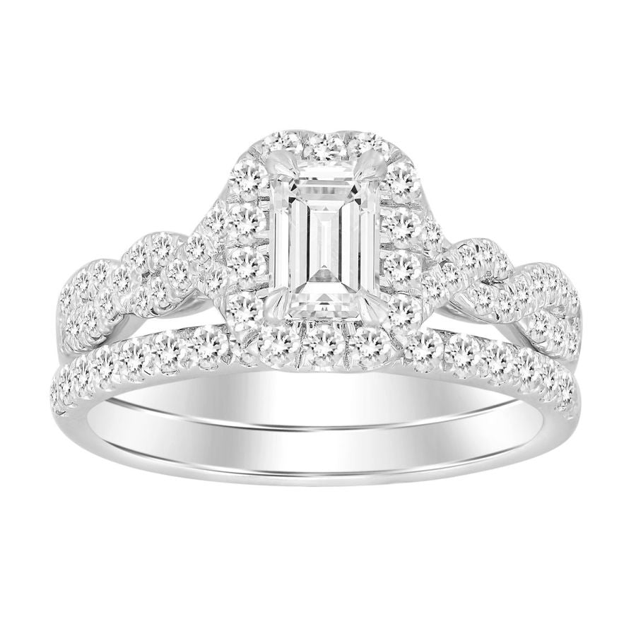 LADIES BRIDAL SET 1.00CT ROUND/PRINCESS DIAMOND 14K WHITE GOLD (SI QUALITY)