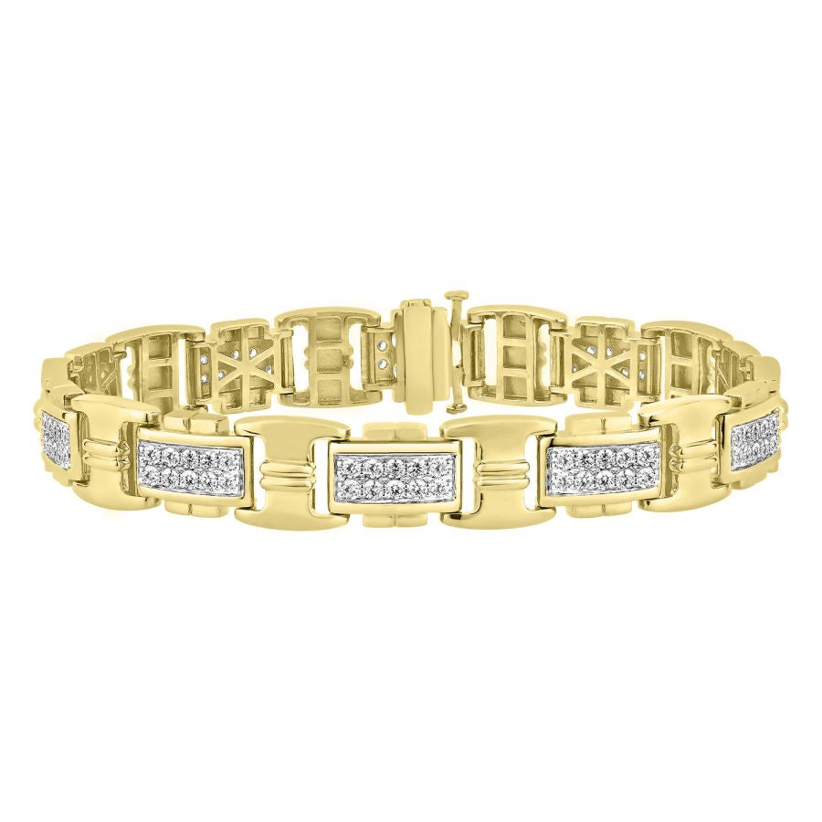 MEN'S BRACELET 3.80CT ROUND DIAMOND 14K YELLOW GOLD