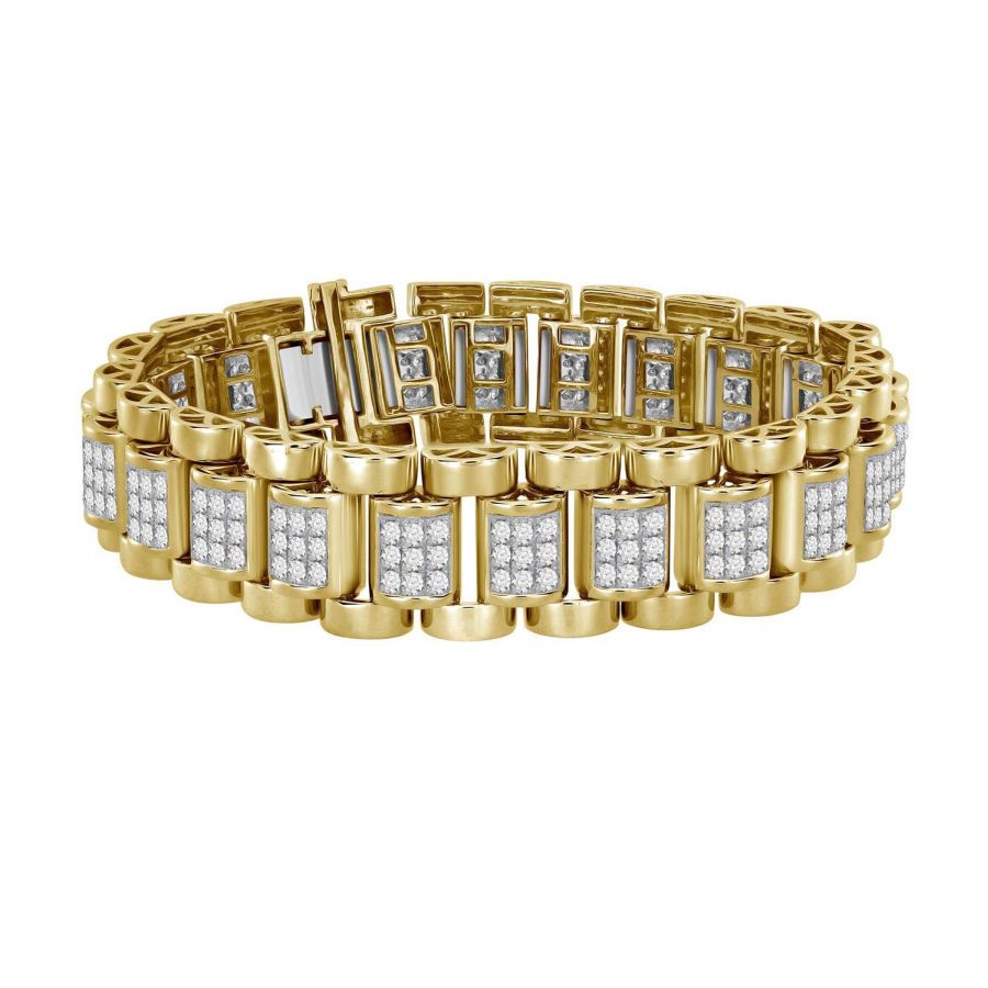 MEN'S BRACELET 2.50CT ROUND DIAMOND 14K YELLOW GOLD