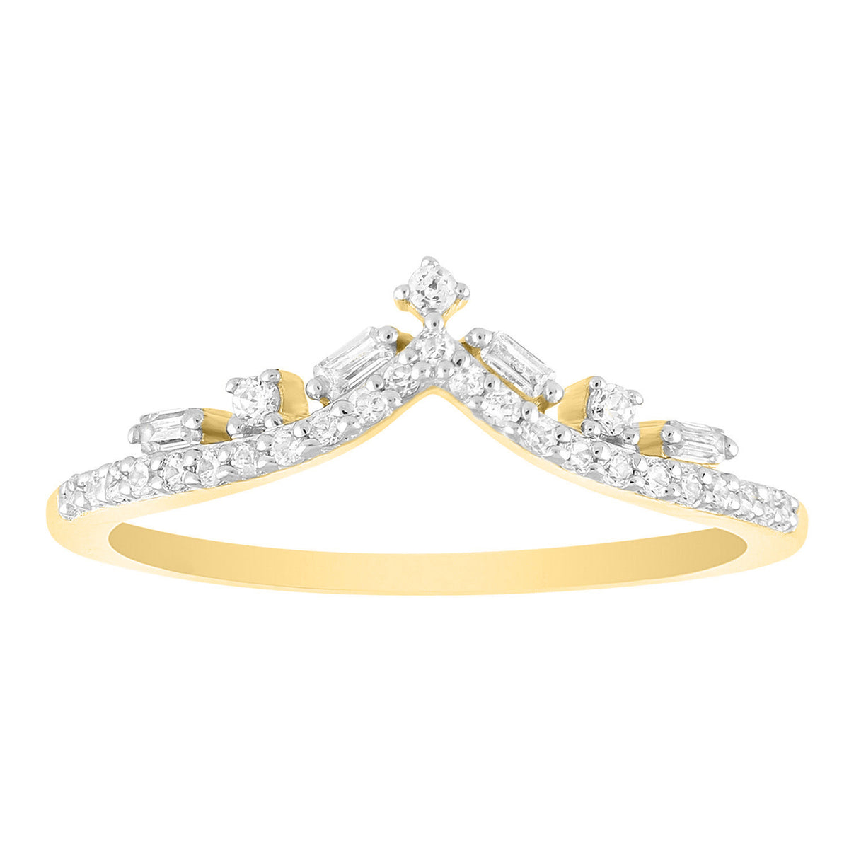 LADIES RING 0.20CT ROUND/BAGUETTE DIAMOND 14K YELLOW GOLD