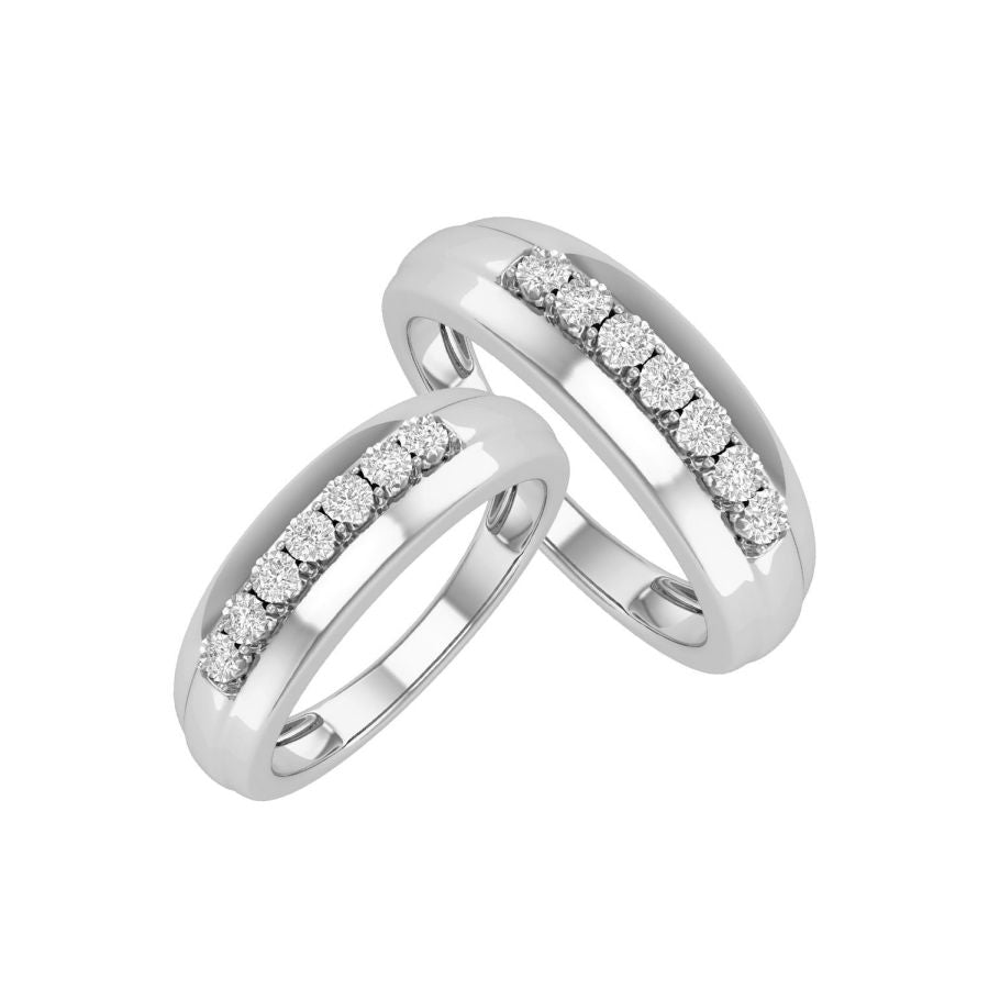 MEN'S BAND SET 0.06CT ROUND DIAMOND 14K WHITE GOLD