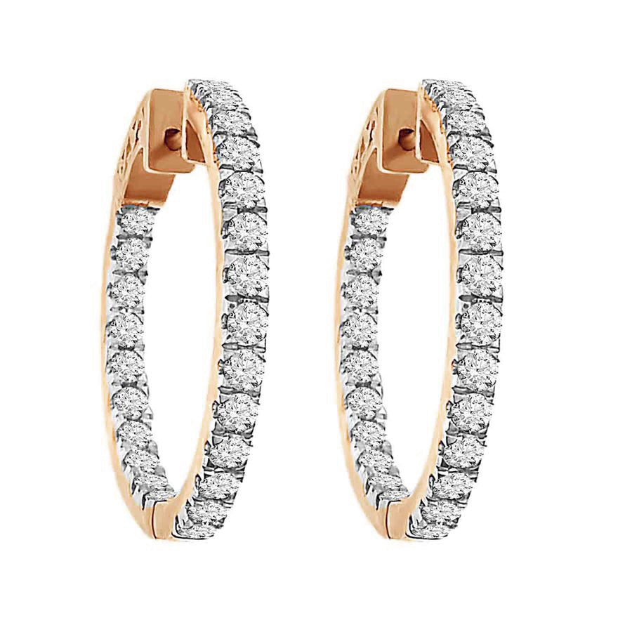 LADIES HOOP EARRINGS 2.00CT ROUND DARK BROWN DIAMOND 14K ROSE GOLD (SI QUALITY)