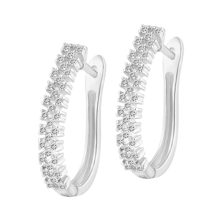 LADIES HOOP EARRINGS 0.25CT ROUND DIAMOND 14K YELLOW GOLD