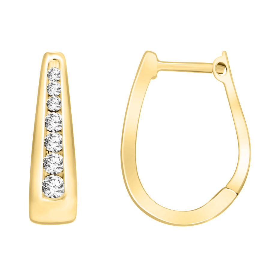 LADIES HOOP EARRINGS 0.50CT ROUND DIAMOND 14K YELLOW GOLD