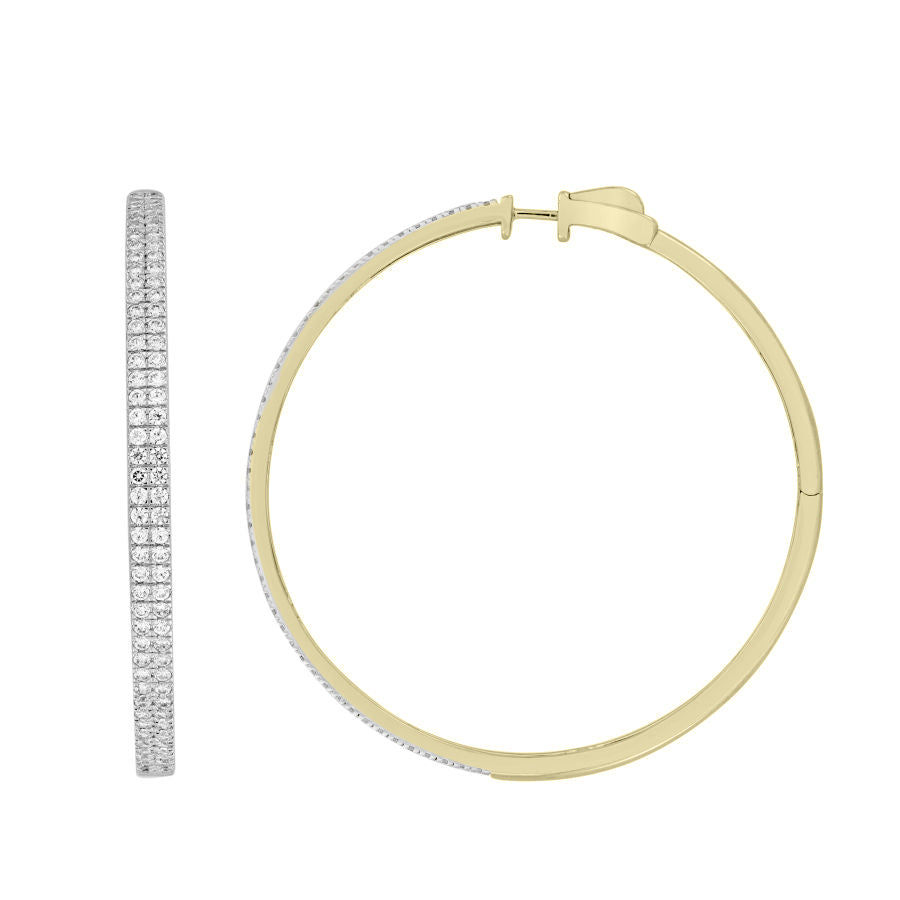 LADIES HOOP EARRINGS 2.00CT ROUND DIAMOND 14K YELLOW GOLD