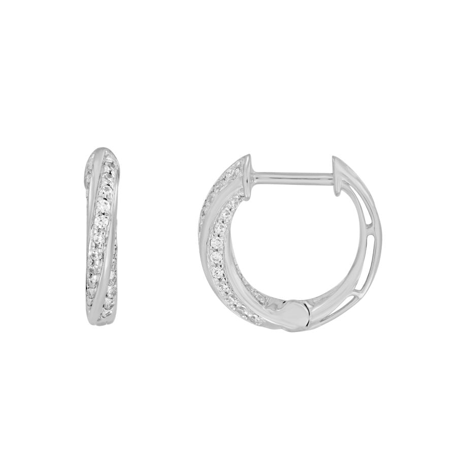 LADIES HOOP EARRINGS 0.25CT ROUND DIAMOND 10K WHITE GOLD