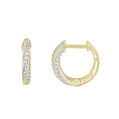 LADIES HOOP EARRINGS 0.25CT ROUND DIAMOND 10K YELLOW GOLD