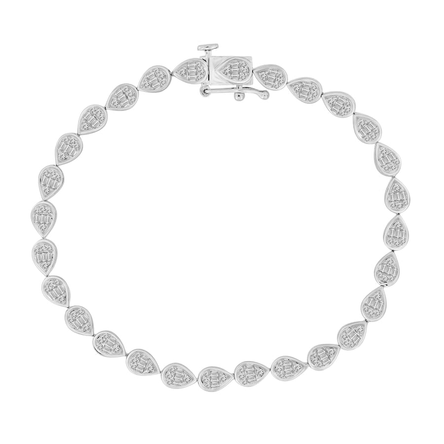 LADIES BRACELET 1.00CT ROUND/BAGUETTE DIAMOND 10K WHITE GOLD