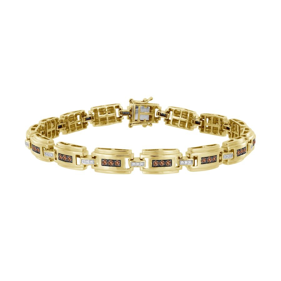 MEN'S BRACELET 1.00CT ROUND DARK BROWN DIAMOND 10K YELLOW GOLD