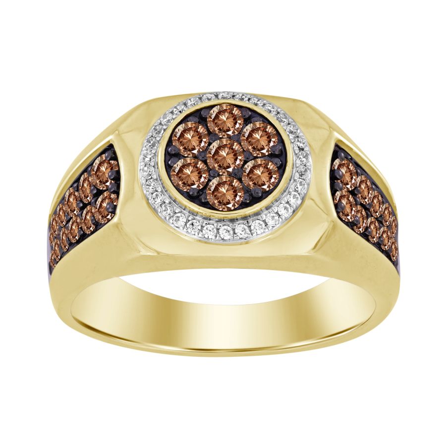 MEN'S RING 1.00CT ROUND DARK BROWN DIAMOND 10K YELLOW GOLD