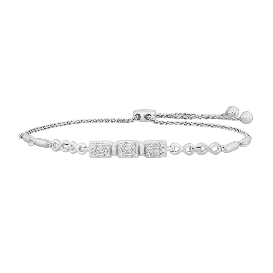 LADIES BRACELET 0.33CT ROUND/BAGUETTE DIAMOND 10K WHITE GOLD