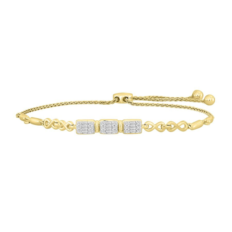 LADIES BRACELET 0.33CT ROUND/BAGUETTE DIAMOND 10K YELLOW GOLD