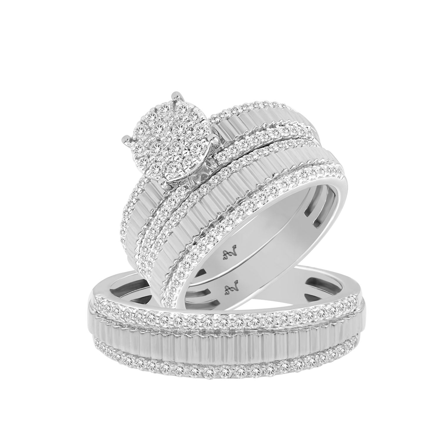 LADIES  TRIO SET 1.00CT ROUND DIAMOND 10K WHITE GOLD