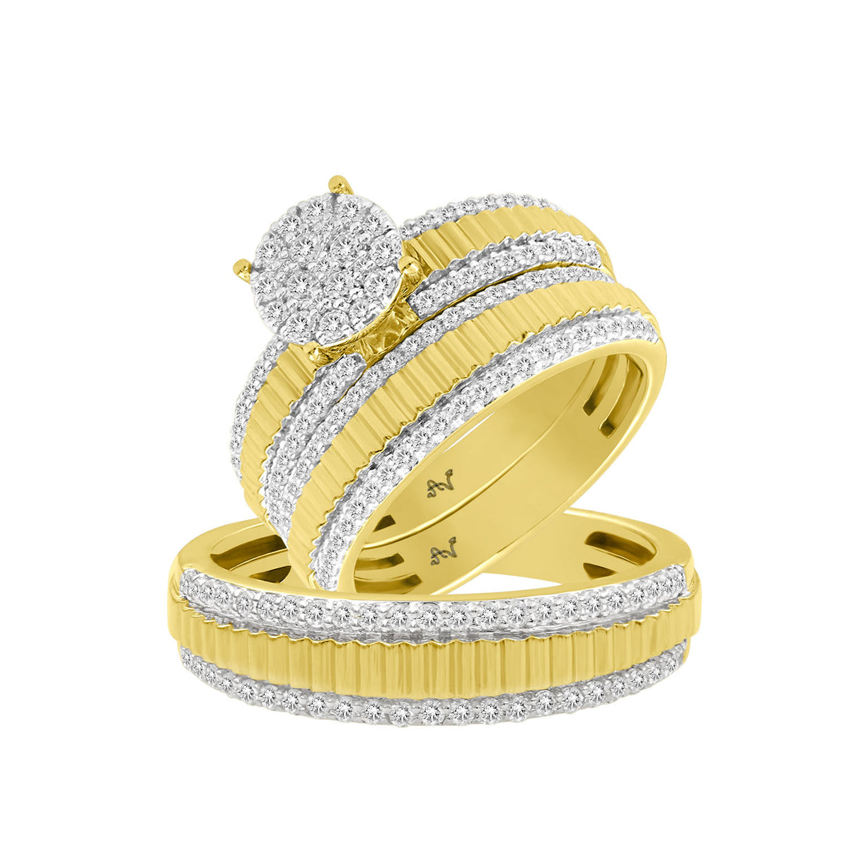 LADIES TRIO SET 1.00CT ROUND DIAMOND 10K YELLOW GOLD