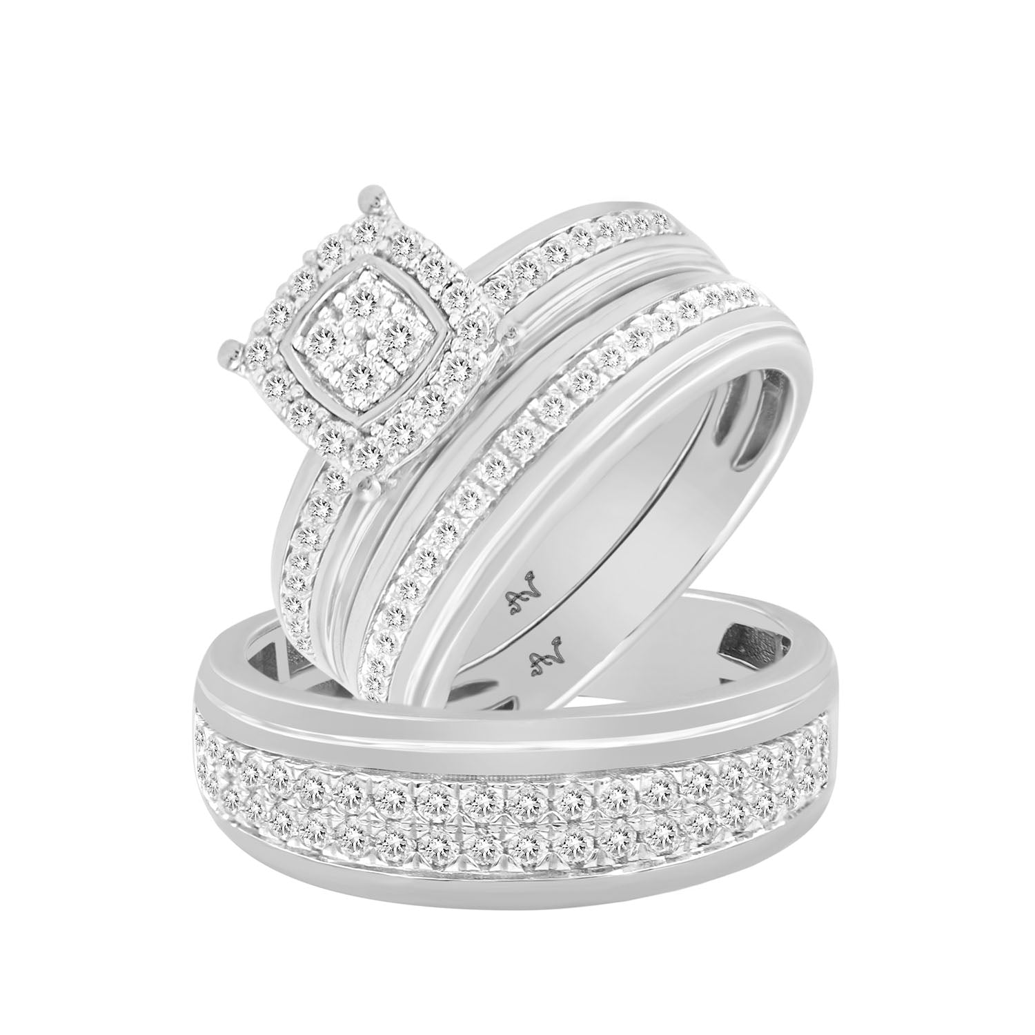 LADIES  TRIO SET 1.00CT ROUND DIAMOND 10K WHITE GOLD