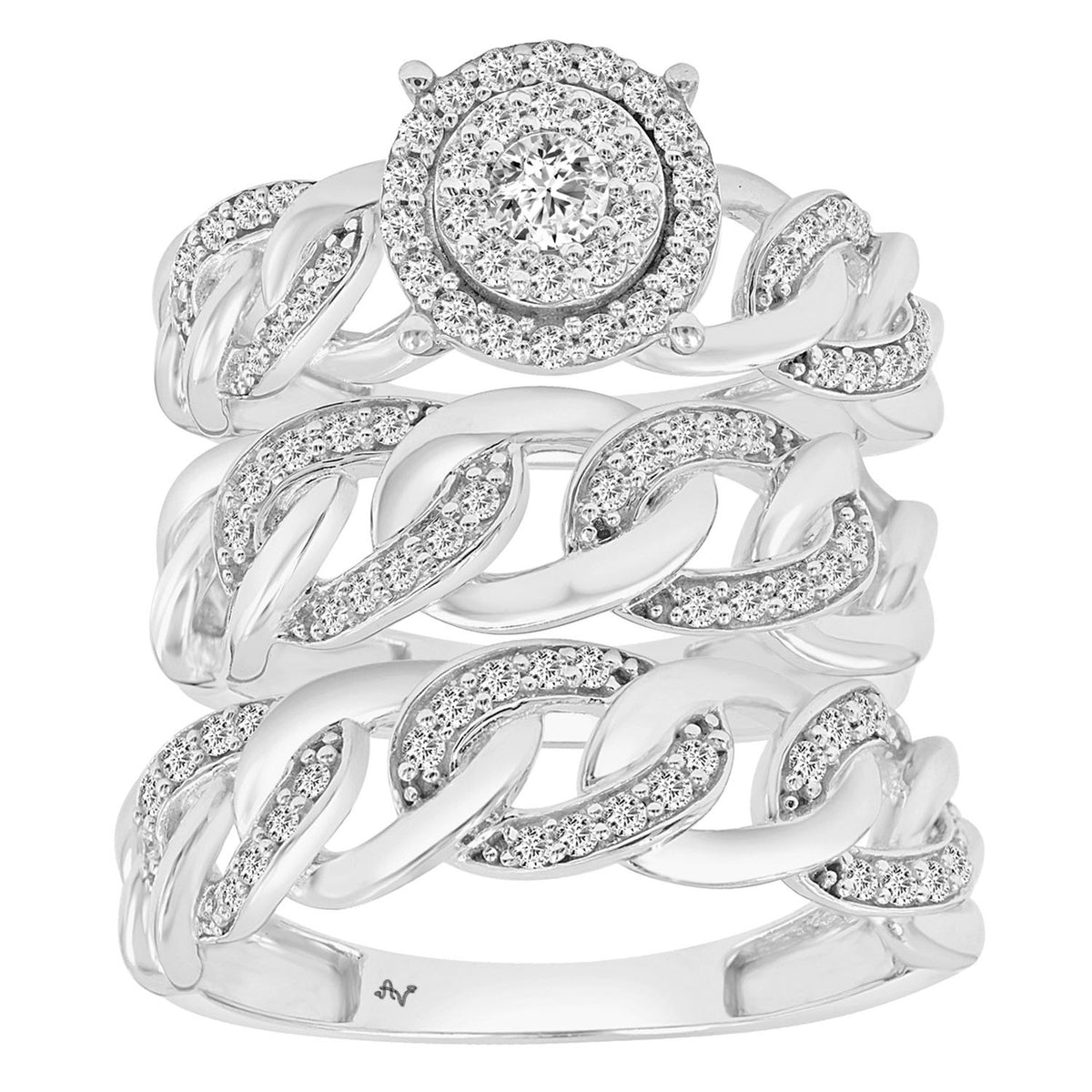 LADIES  TRIO SET 0.75CT ROUND DIAMOND 10K WHITE GOLD