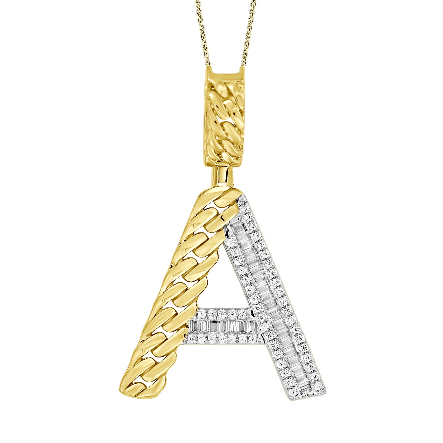 MEN'S CHARM PENDANT 0.25CT ROUND/BAGUETTE DIAMOND 10K YELLOW GOLD