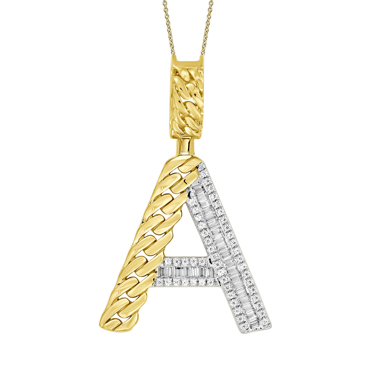 MEN'S CHARM PENDANT 0.25CT ROUND/BAGUETTE DIAMOND 10K YELLOW GOLD