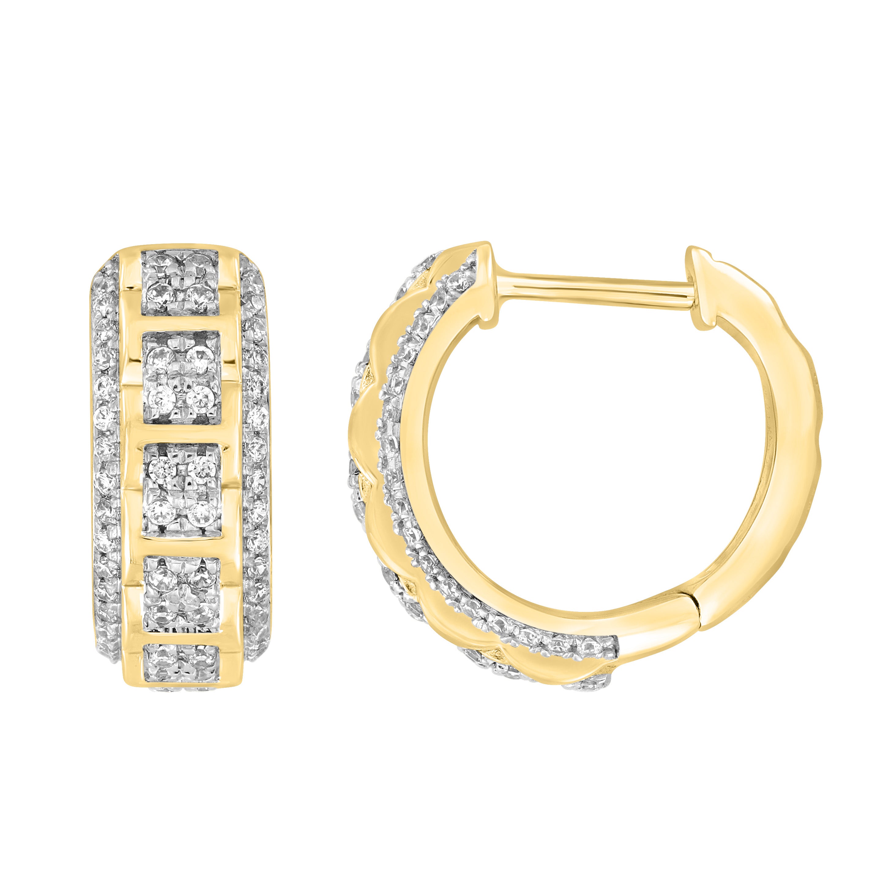 LADIES HOOPS EARRINGS 0.33CT ROUND DIAMOND 10K YELLOW GOLD