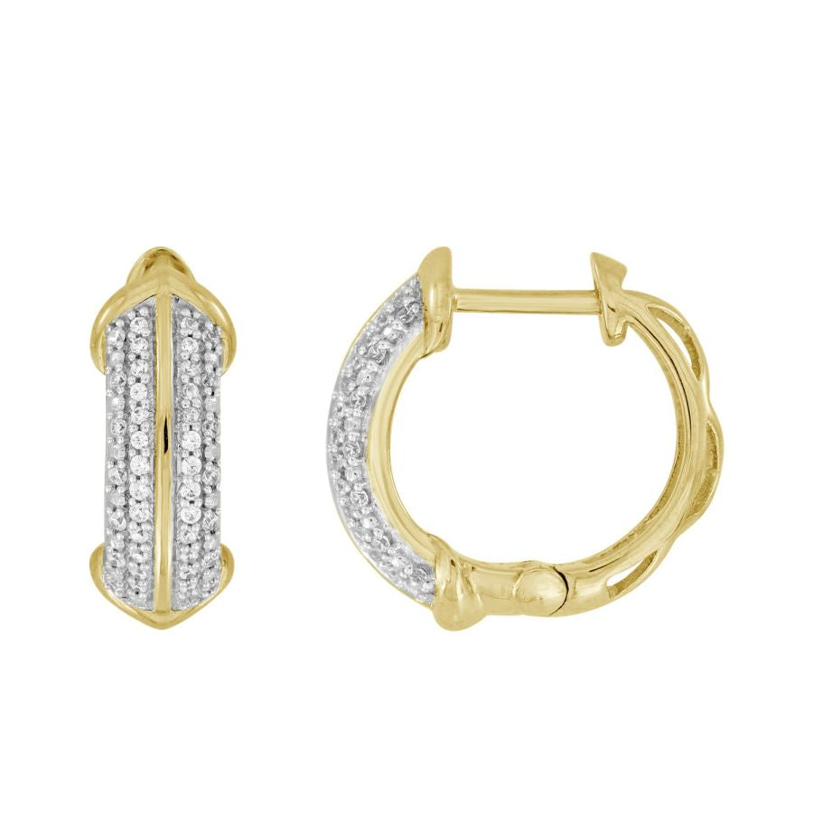 LADIES HOOP EARRINGS 0.16CT ROUND DIAMOND 10K YELLOW GOLD