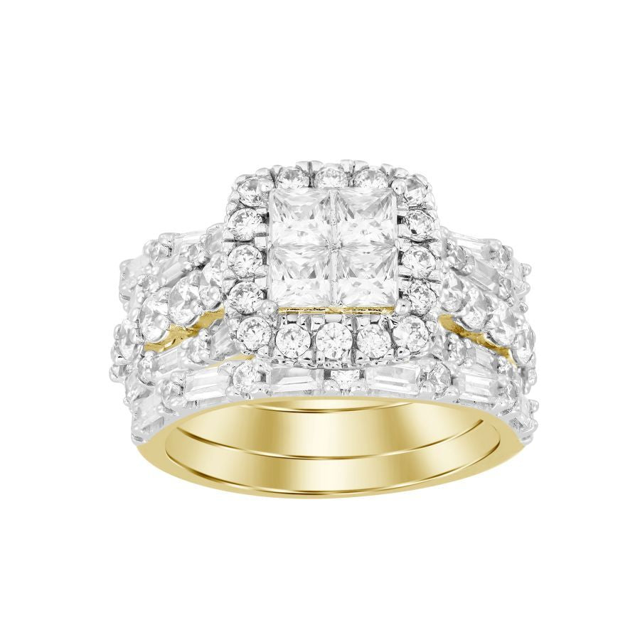 LADIES BRIDAL SET 3.00CT ROUND/BAGUETTE DIAMOND 10K YELLOW GOLD