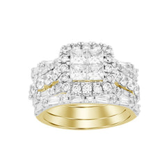 LADIES BRIDAL SET 3.00CT ROUND/BAGUETTE DIAMOND 10K YELLOW GOLD