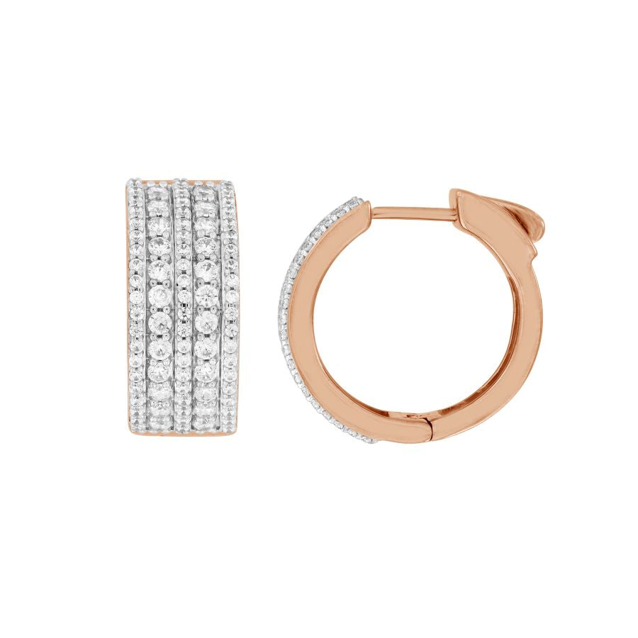 LADIES HOOP EARRINGS 1.15CT ROUND DIAMOND 10K ROSE GOLD