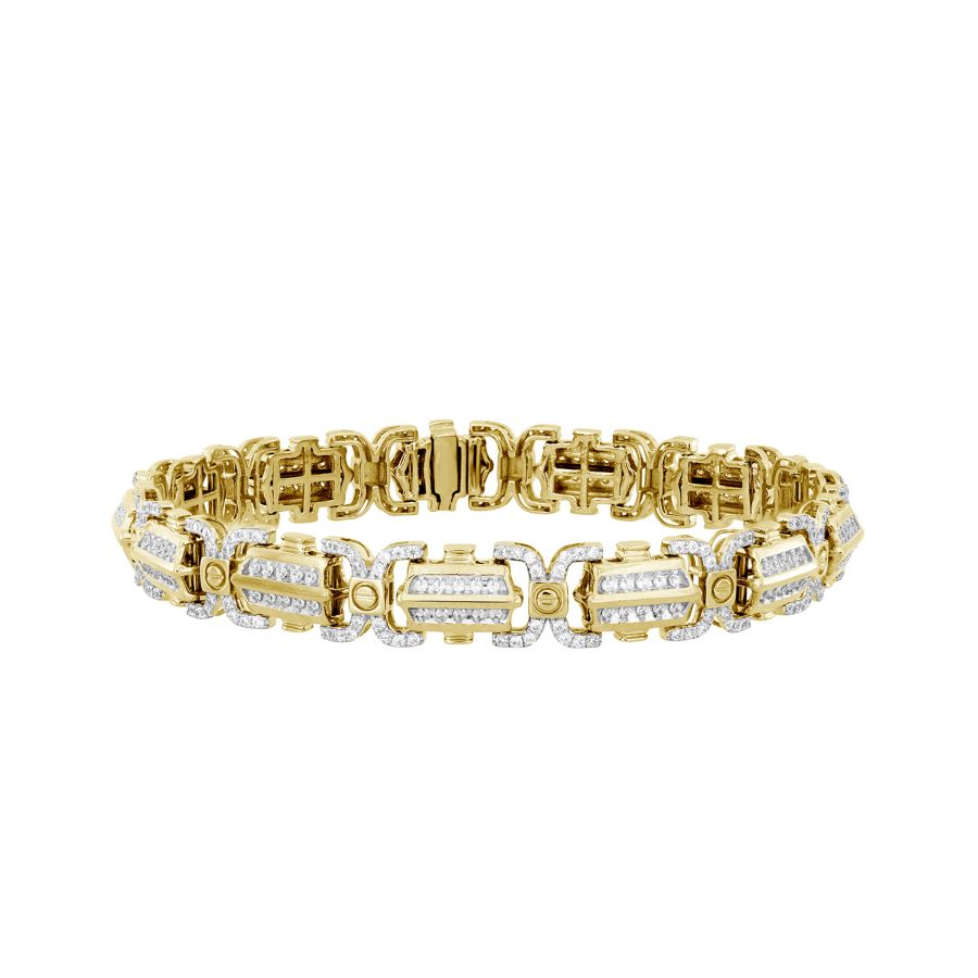 MEN'S BRACELET 2.50CT ROUND DIAMOND 10K YELLOW GOLD