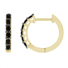 LADIES HOOPS EARRINGS 0.33CT BLACK/ROUND DIAMOND 10K YELLOW GOLD