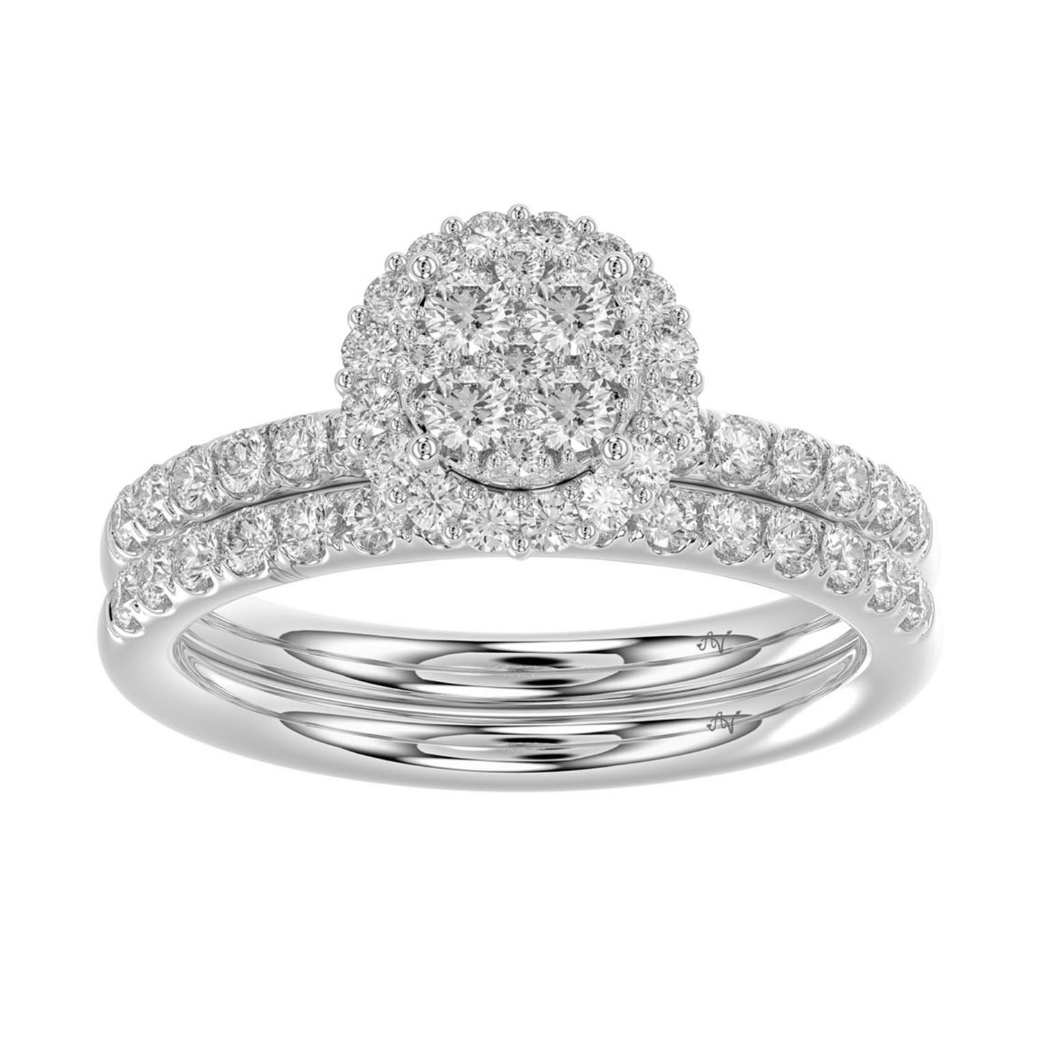 LADIES BRIDAL SET 1.00CT ROUND DIAMOND 14K WHITE GOLD