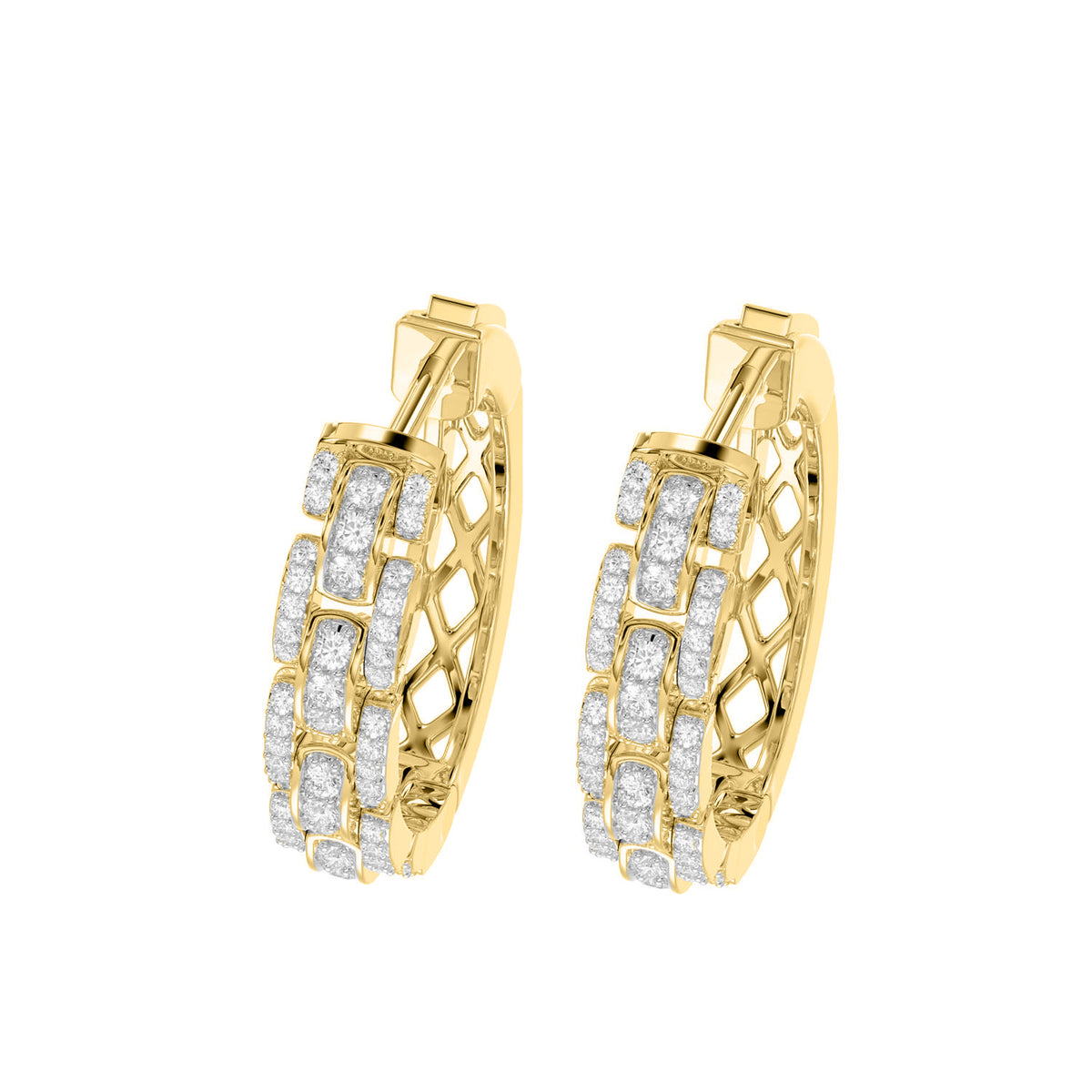 LADIES HOOPS EARRING 1.00CT ROUND DIAMOND 14K YELLOW GOLD