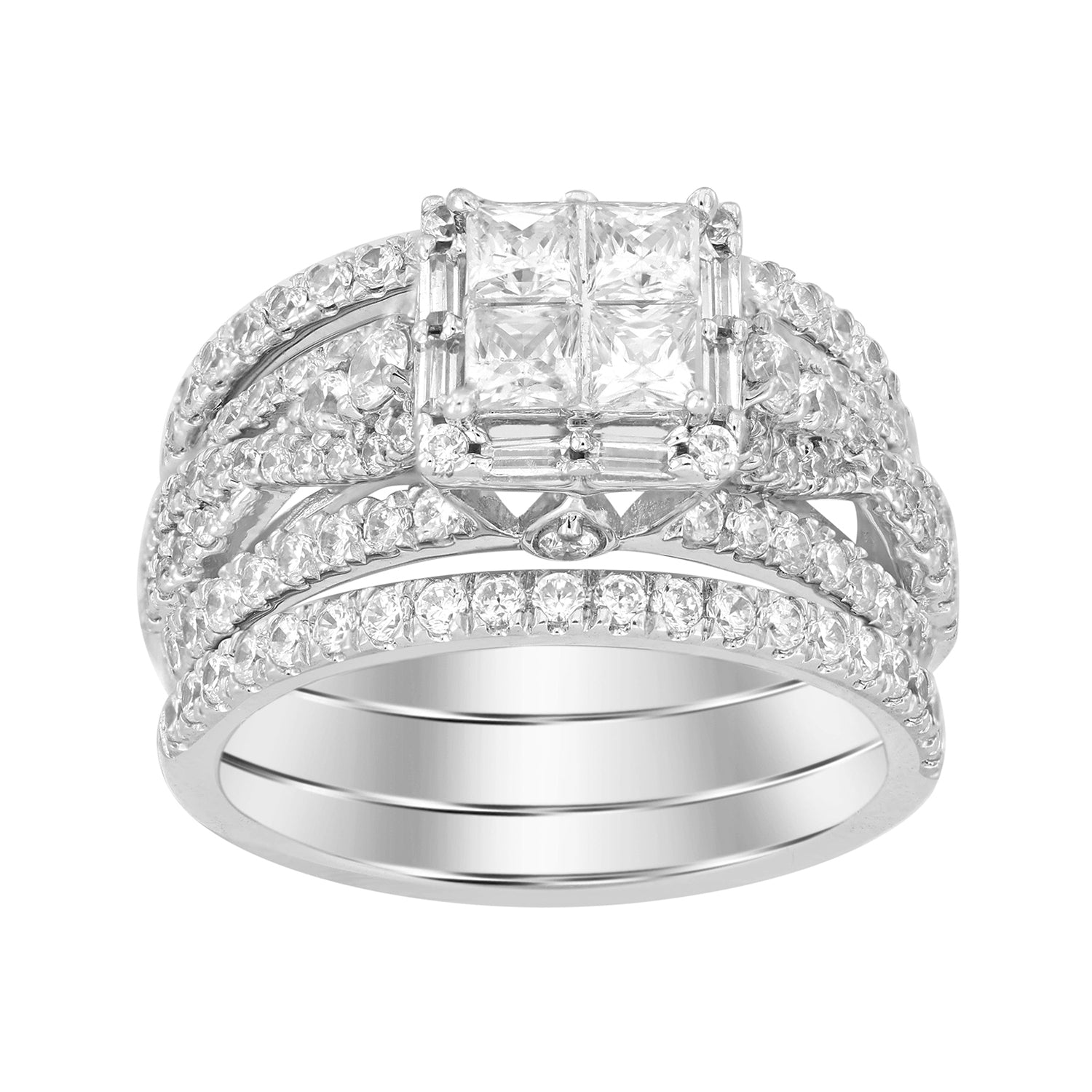 LADIES BRIDAL SET 2.00CT ROUND/BAGUETTE 14K WHITE  GOLD