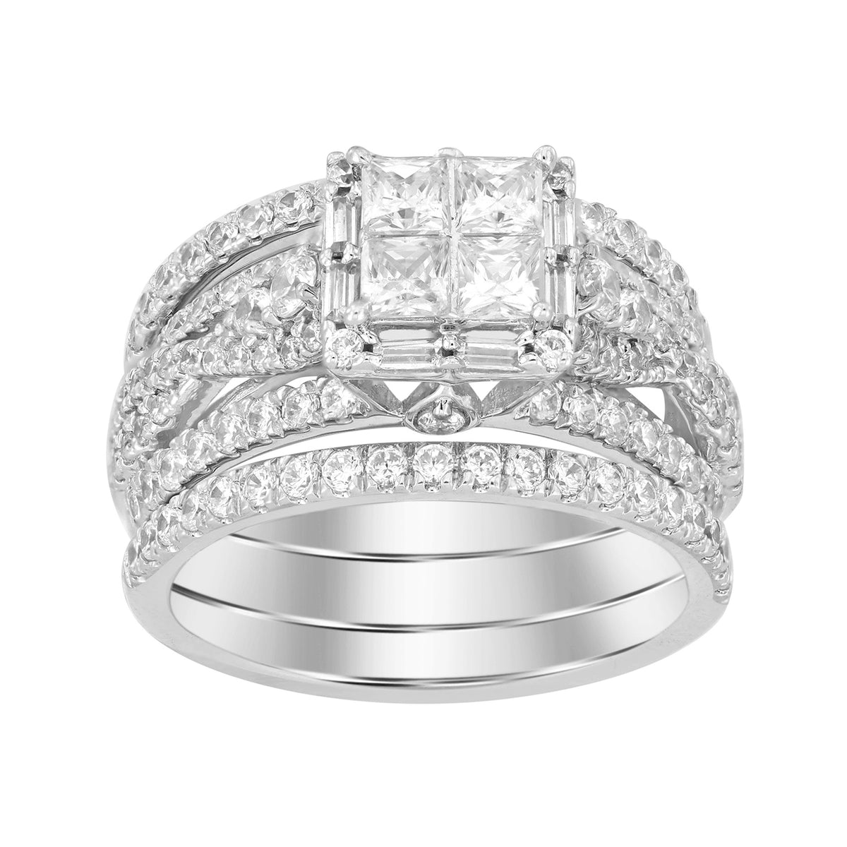 LADIES BRIDAL SET 2.00CT ROUND/BAGUETTE 14K WHITE  GOLD