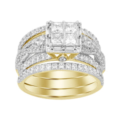 LADIES BRIDAL SET 2.00CT ROUND/BAGUETTE 14K YELLOW  GOLD